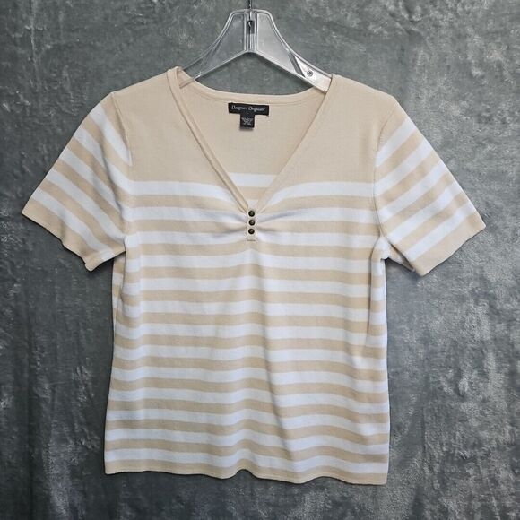 Designers Original Women's Lg  cotton nylon Beige White Top  Stripe - Picture 1 of 8